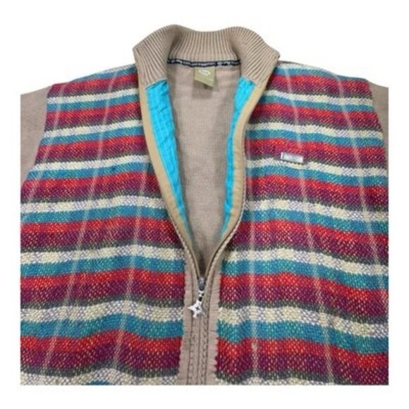 LRG Knit Sweater Jacket L Beige Multi Stripe Front Zip-Up Pockets Lined Rare - Picture 6 of 16